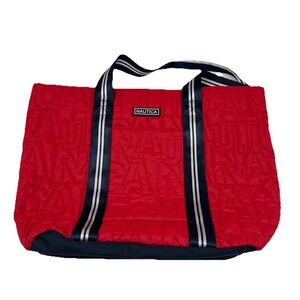 NAUTICA Red Quilted Logo Tote Bag W/Blue Handles 17" Boat Bag Multiple Pockets